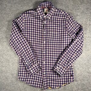 Relwen Mens Medium Blue Red Plaid Chamois Lined Flannel Shirt Cotton Button Down